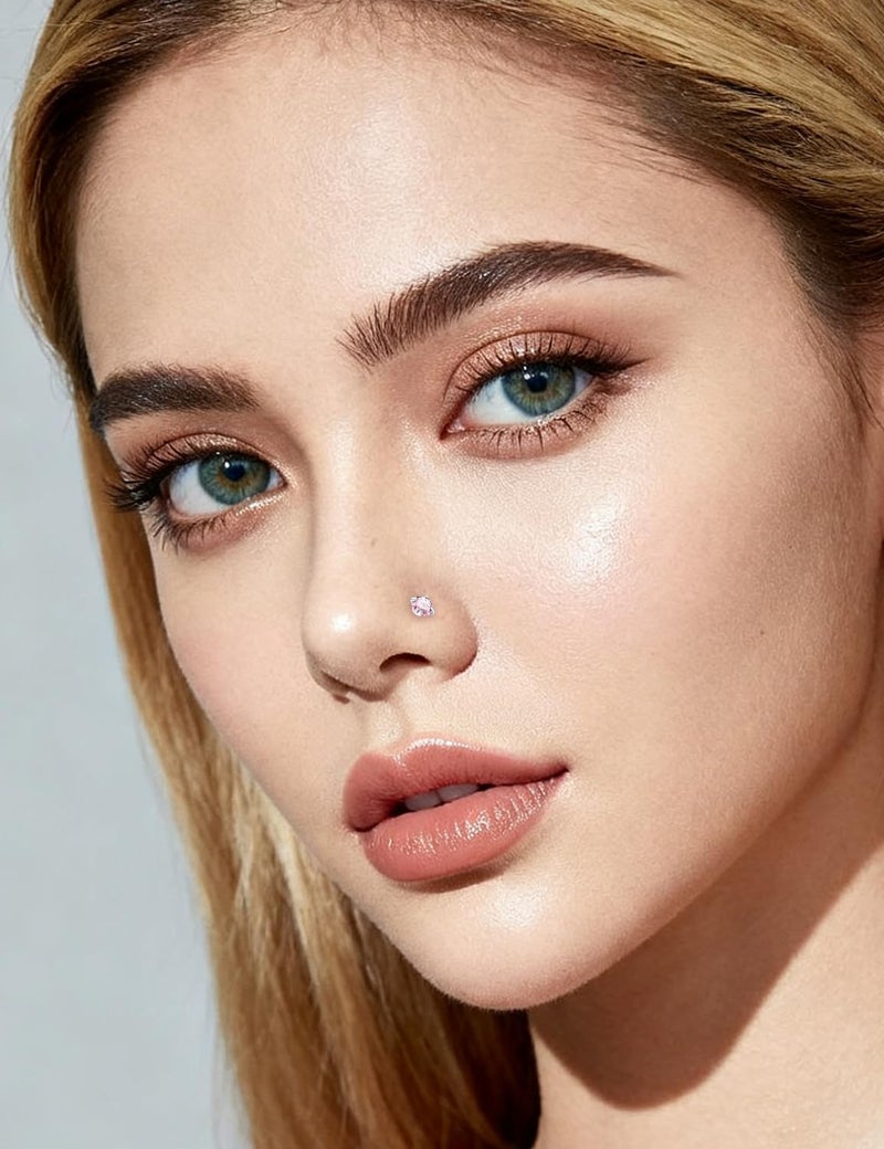 Ftovosyo Hypoallergenic Nose Rings Studs 18G & 20G Surgical Steel Nose Studs L Shaped Nostril Piercing Jewelry with Pink Cubic Zirconia for Women & Men - Image 4